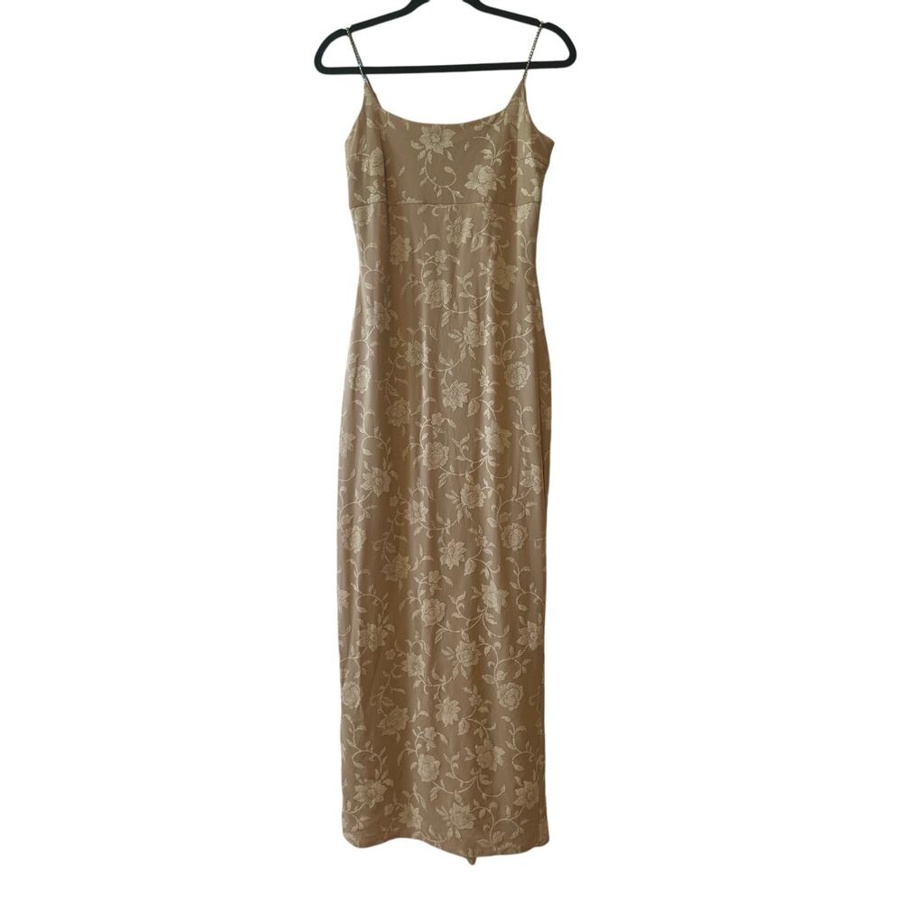 Jessica McClintock Gunnie Sax Vintage Beige Floral Stud Straps Size 7/8 Dress